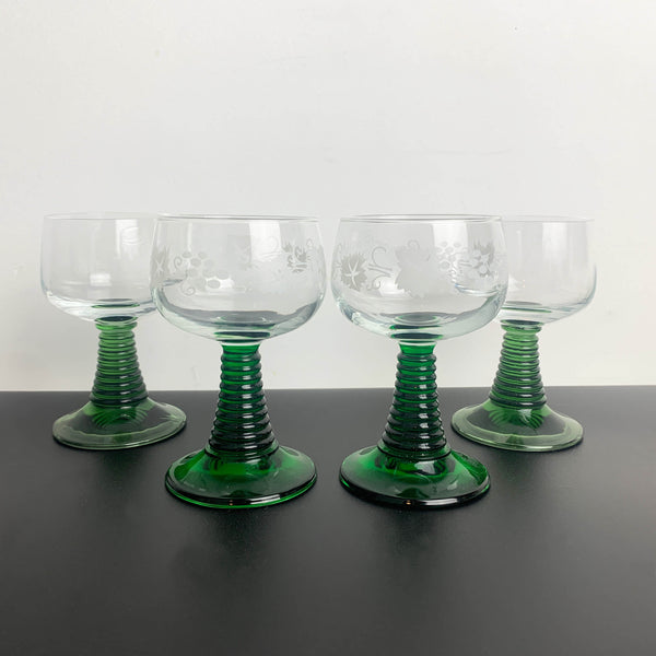 Green Roemer style wine glass - Mixed set of 4