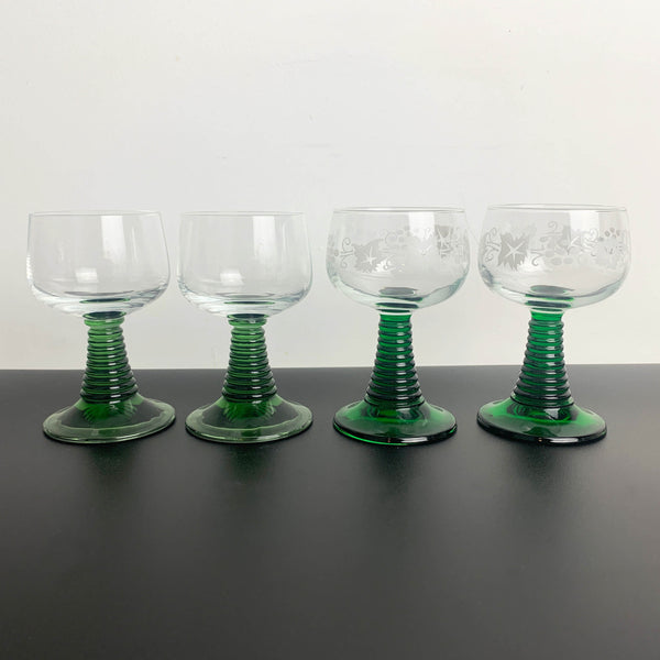 Green Roemer style wine glass - Mixed set of 4