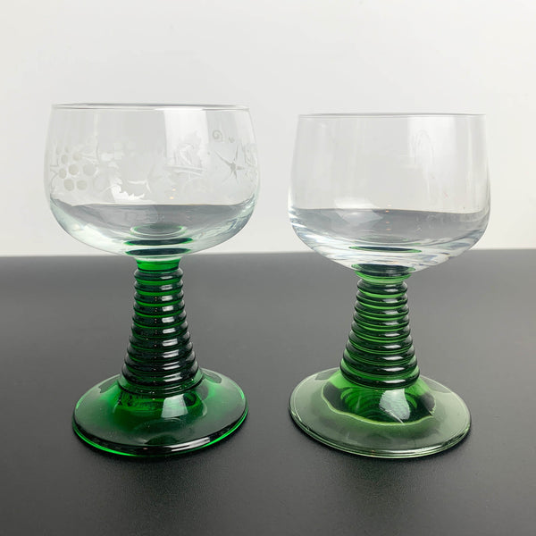 Green Roemer style wine glass - Mixed set of 4