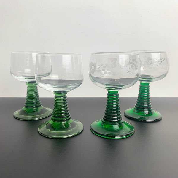 Green Roemer style wine glass - Mixed set of 4