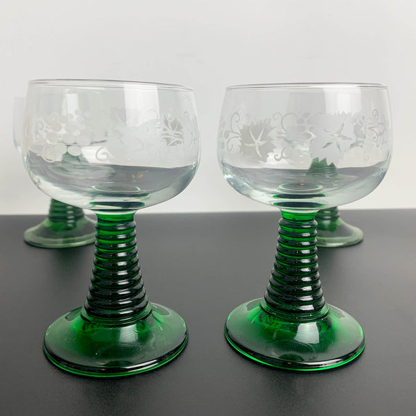 Green Roemer style wine glass - Mixed set of 4