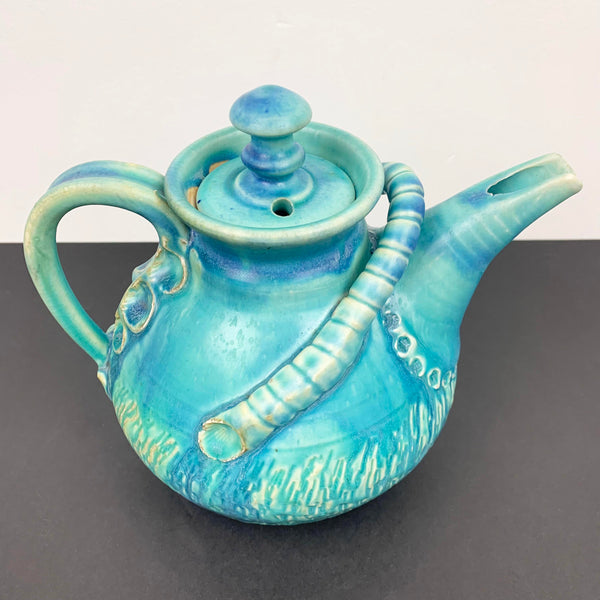 Gympie Pottery aqua blue tea pot top view