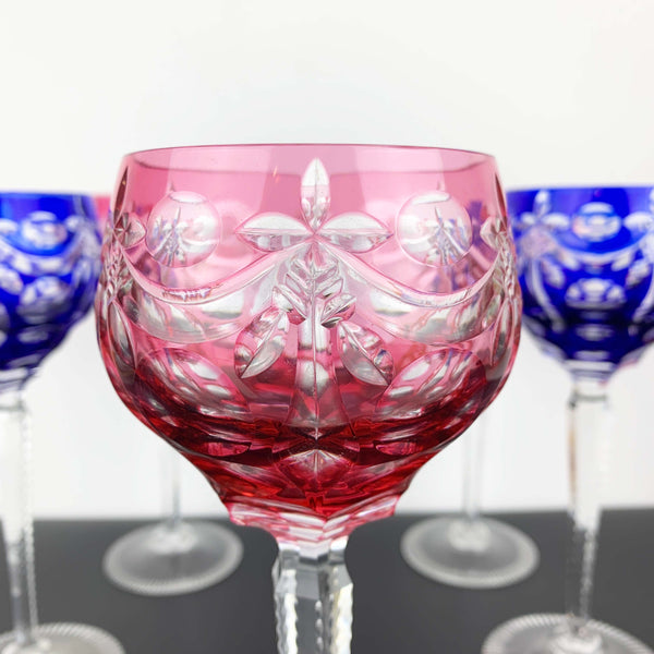 Coloured cut to clear crystal wine hock glass - Set of 5