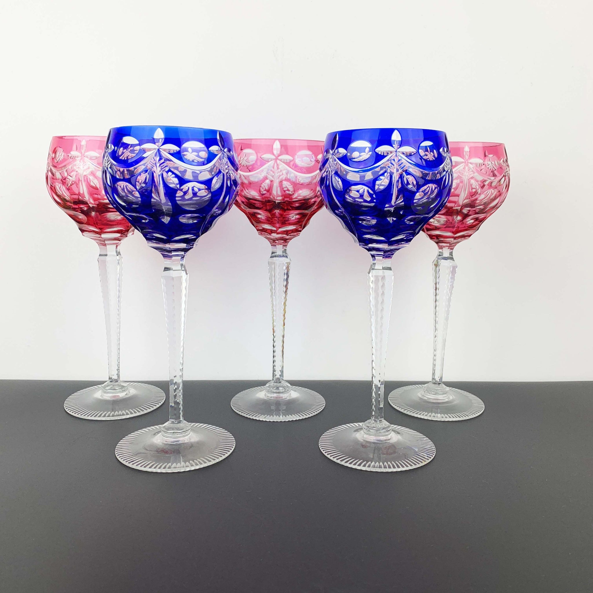 Coloured cut to clear crystal wine hock glass