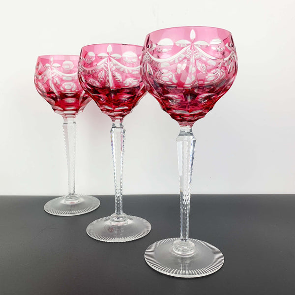 Coloured cut to clear crystal wine hock glass - Set of 5