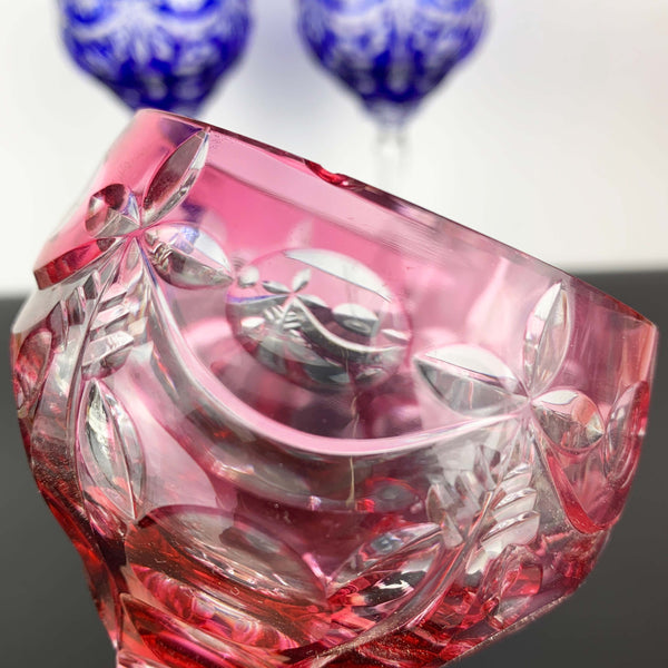 Coloured cut to clear crystal wine hock glass - Set of 5