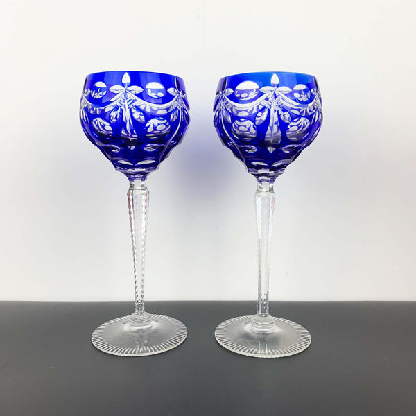 Coloured cut to clear crystal wine hock glass - Set of 5