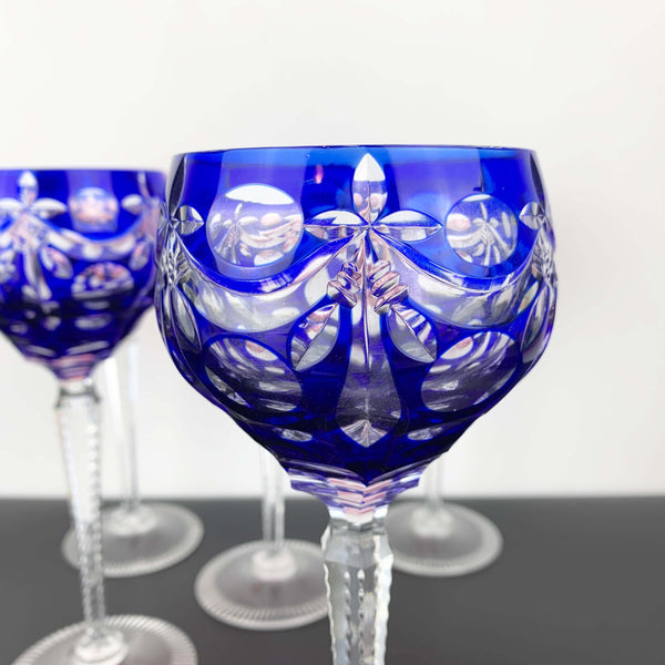 Coloured cut to clear crystal wine hock glass - Set of 5