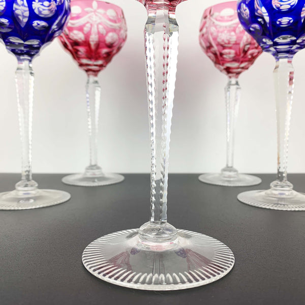 Coloured cut to clear crystal wine hock glass - Set of 5