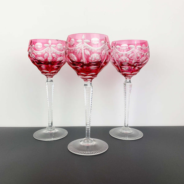 Coloured cut to clear crystal wine hock glass - Set of 5