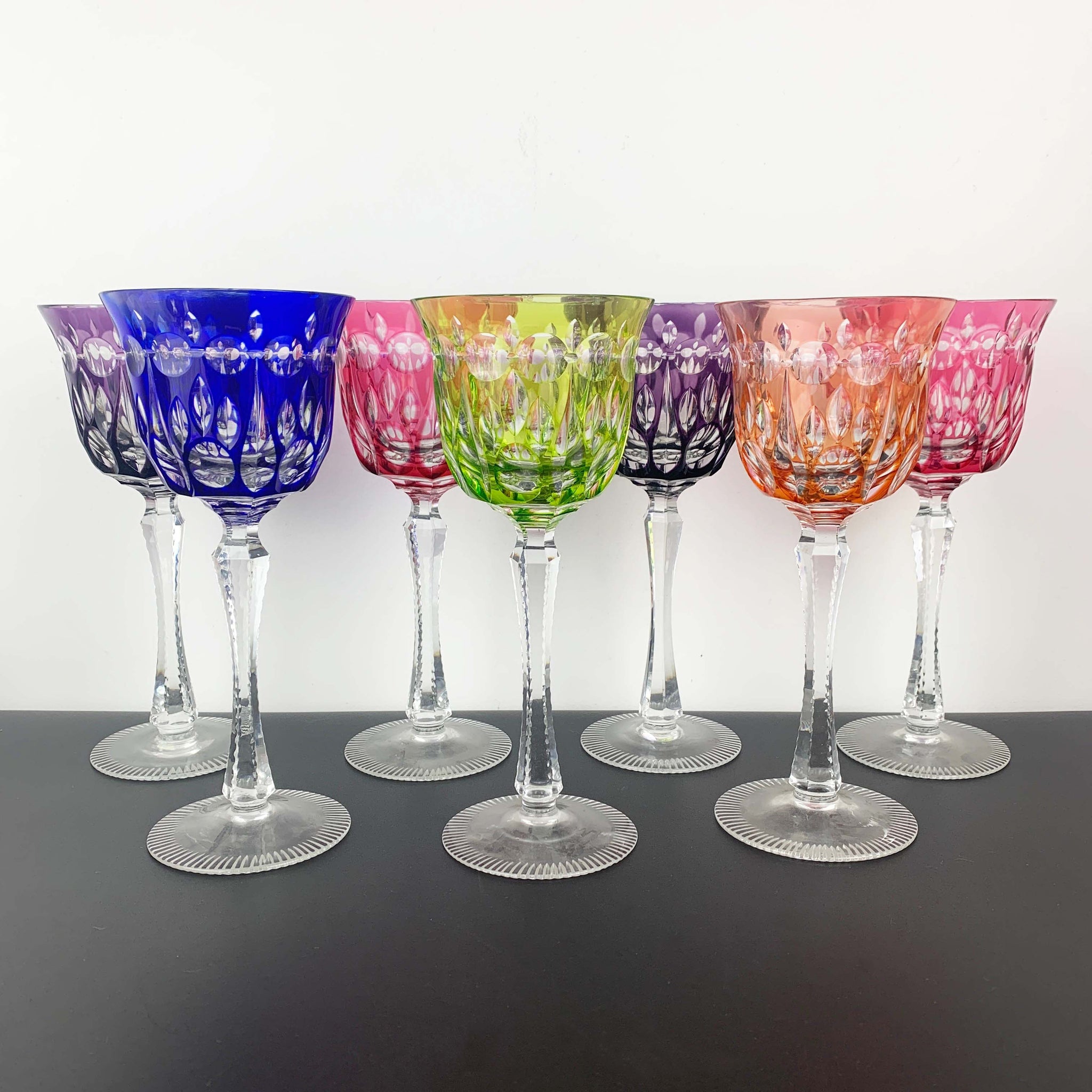 Coloured cut to clear crystal wine glass