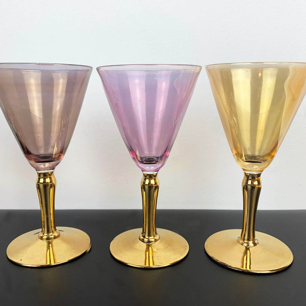 Harlequin iridescent gold stemmed aperitif glass - Set of 6