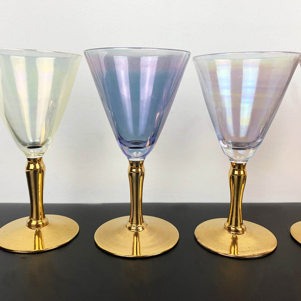 Harlequin iridescent gold stemmed aperitif glass - Set of 6