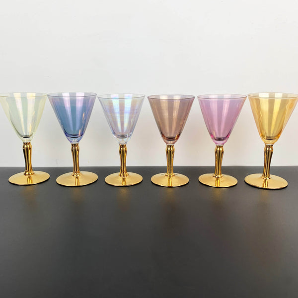 Harlequin iridescent gold stemmed aperitif glass - Set of 6