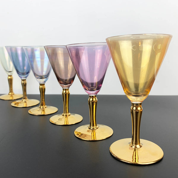 Harlequin iridescent gold stemmed aperitif glass - Set of 6