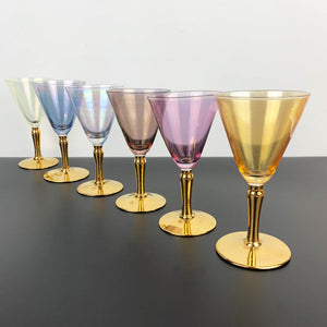 Harlequin iridescent gold stemmed aperitif glass - Set of 6