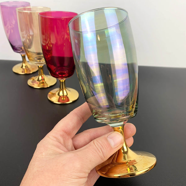 Harlequin iridescent gold stemmed wine glass - Set of 4