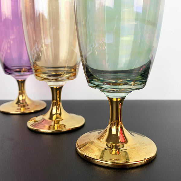 Harlequin iridescent gold stemmed wine glass - Set of 4