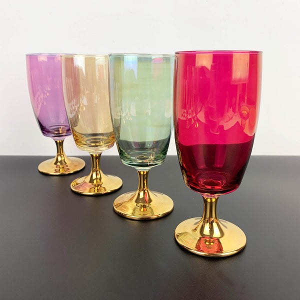 Harlequin iridescent gold stemmed wine glass - Set of 4