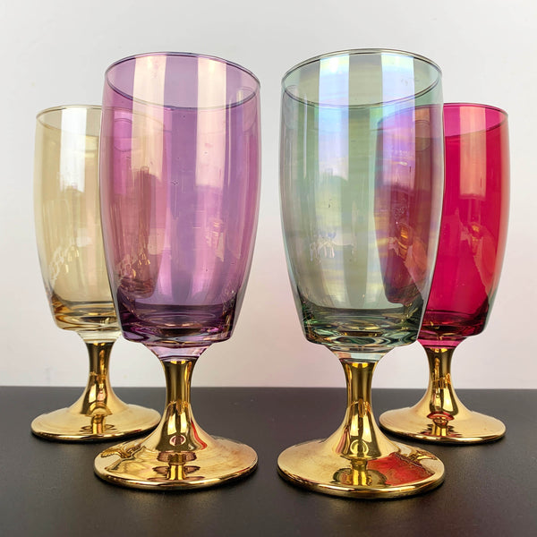 Harlequin iridescent gold stemmed wine glass - Set of 4