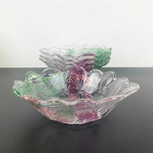 Tinted glass tropical hibiscus bowls - Set of 4