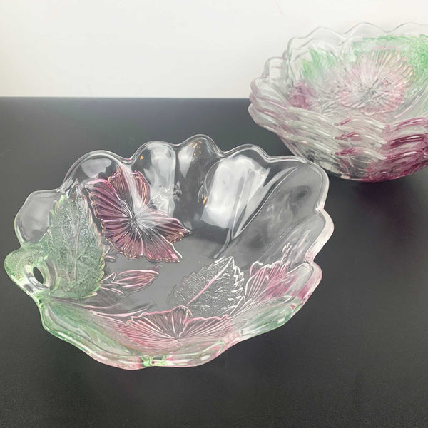 Tinted glass tropical hibiscus bowls - Set of 4