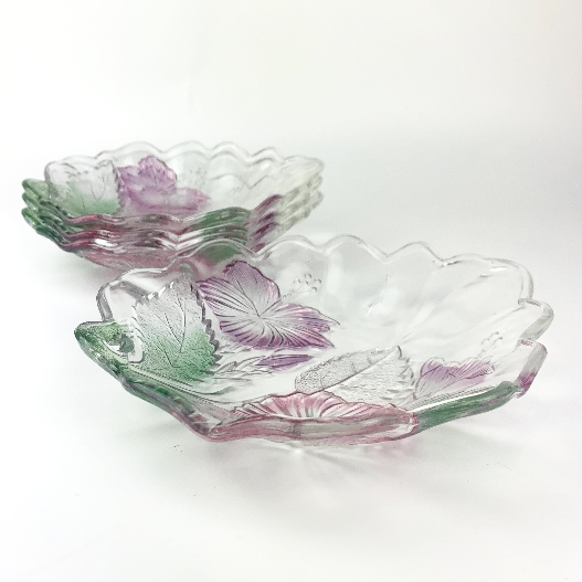 Pink tinted glass hibiscus bowls 