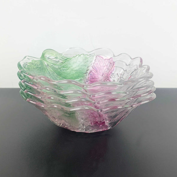 Tinted glass tropical hibiscus bowls - Set of 4