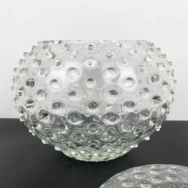 Hobnail lidded punch bowl with handblown glass ladle