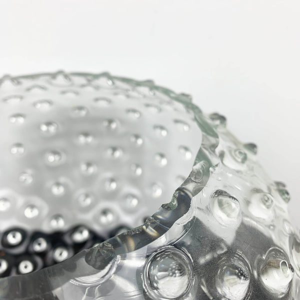 Hobnail lidded punch bowl with handblown glass ladle