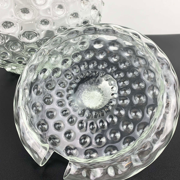 Hobnail lidded punch bowl with handblown glass ladle