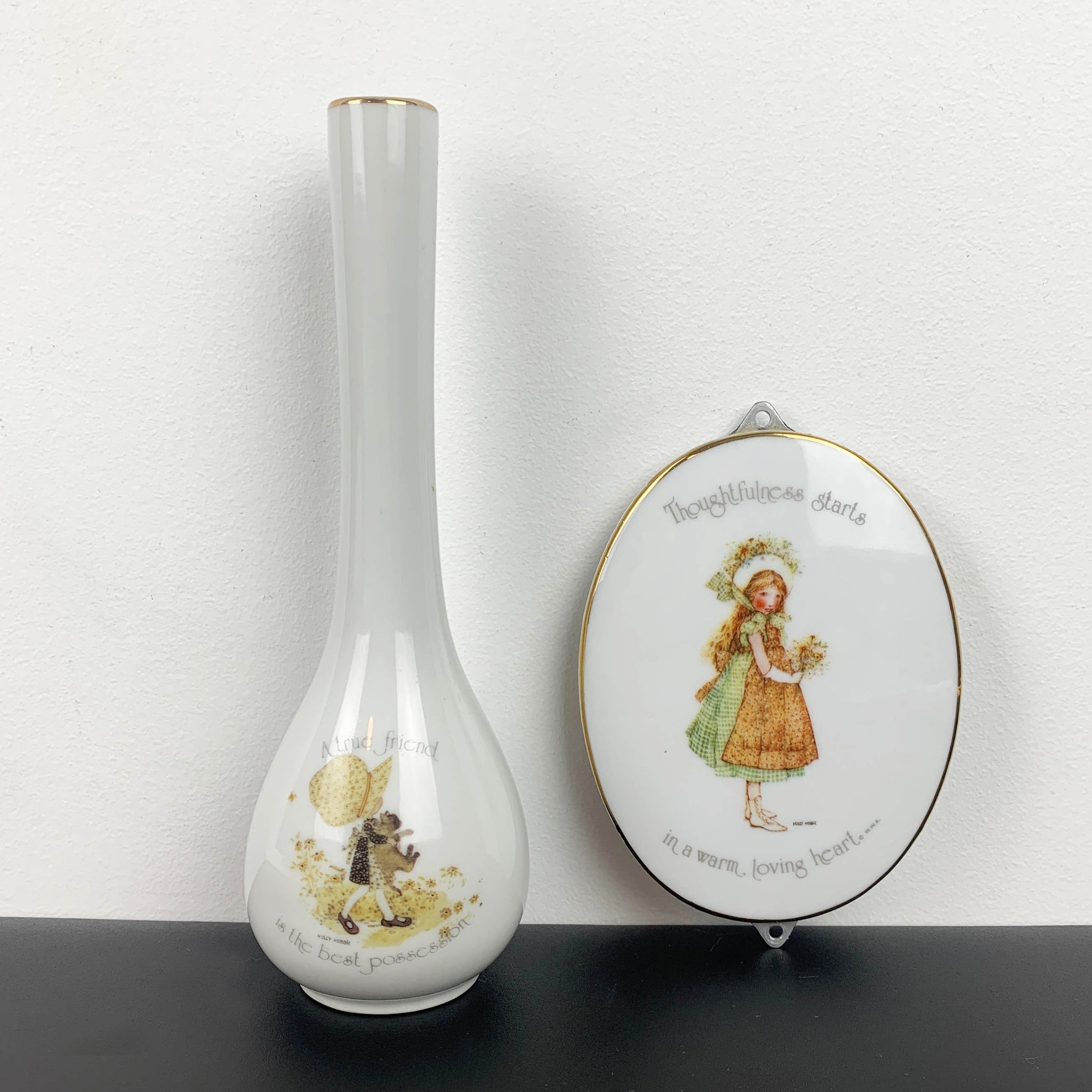 Holly Hobbie collectible bud vase and wall plaque