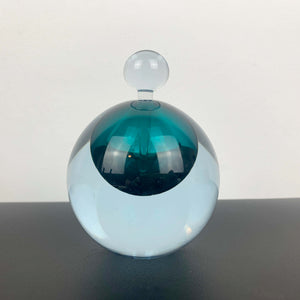 Art glass perfume bottle in teal by Michael Hook