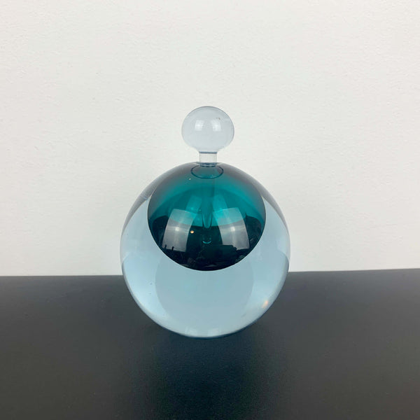 Art glass perfume bottle in teal by Michael Hook