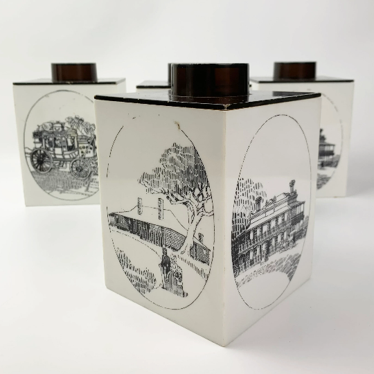 Hostess Hella Ware Australia kitchen canisters showing print wear