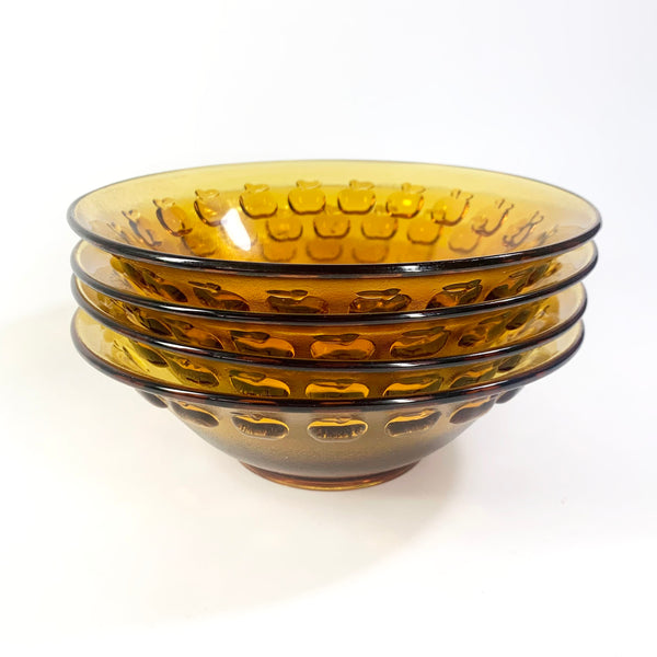 Amber glass apple rim bowl set stacked