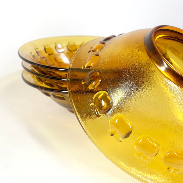 Amber frosted glass apple rim bowls