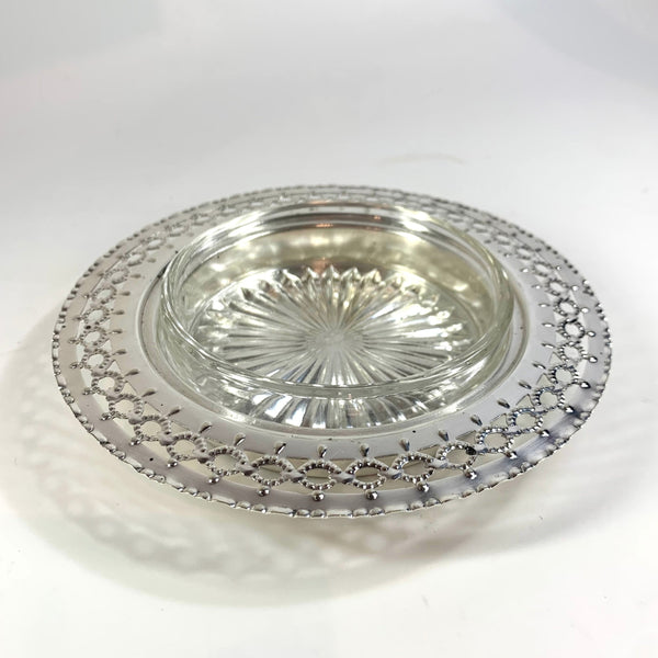 Silver plated butter dish with glass insert