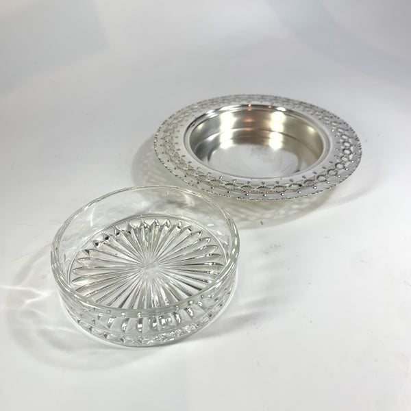 2 piece silver and glass jam dish