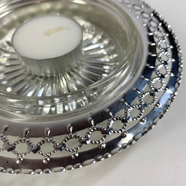 Silver plated butter and jam dish with tea light to indicate size