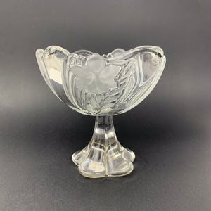 Frosted floral small glass compote