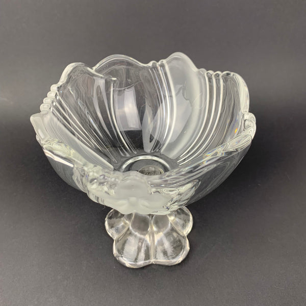 Frosted floral small glass pedestal snack dish