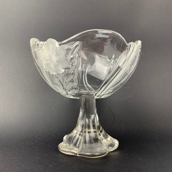 Frosted floral small glass compote Walther Glas