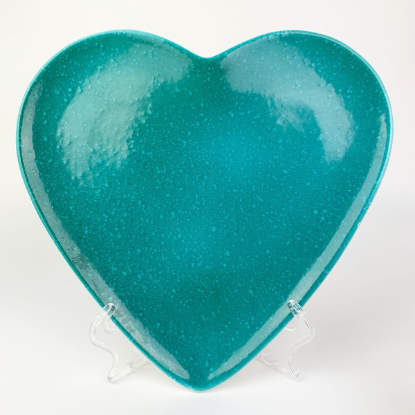 Large Italian heart shaped plate in teal