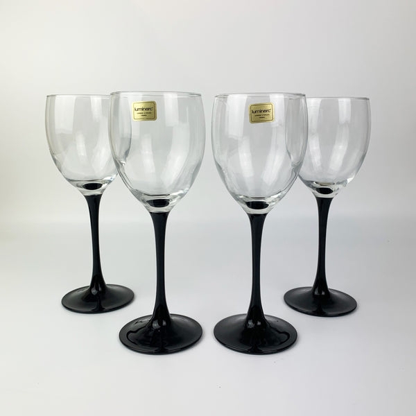 Vintage French black stemmed wine glasses