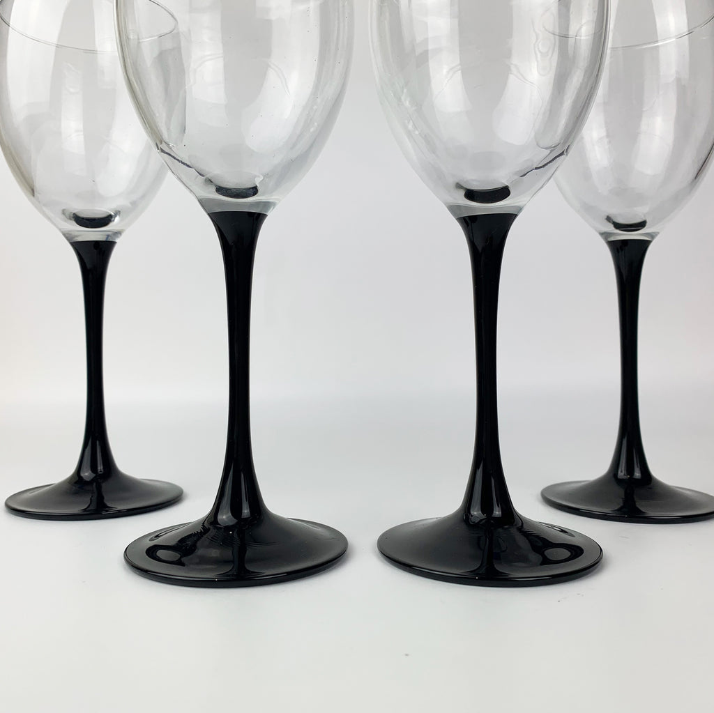 Luminarc France Vintage Set of Two Black Stemmed Wine Glasses Black Stem  Wine Glass Set of Two Vintage Black Glass Home Bar Glass Luminarc 