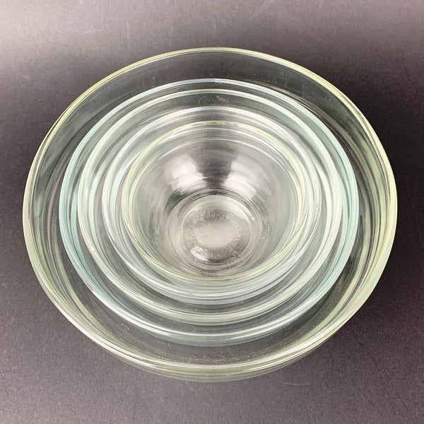 Nested clear glass mixing bowls