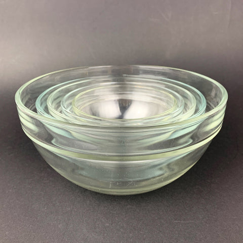 Clear glass mixing bowls nesting