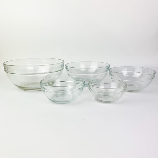 Nested clear glass mixing bowls Set of 5