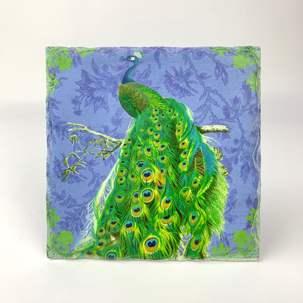 Peacock blue standing tile art